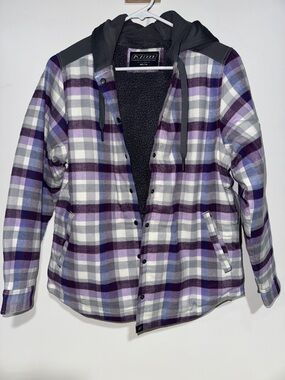 New Klim brand Women's Purple Plaid Hooded Sherpa-Lined Jacket Medium